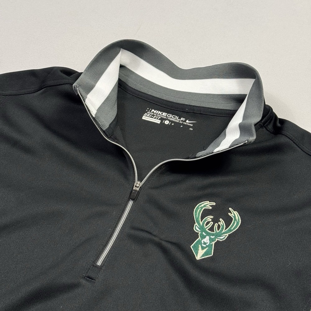 Nike Golf Milwaukee Bucks Mens 1/4 Zip Shirt NBA Performance Dri-Fit Black Small